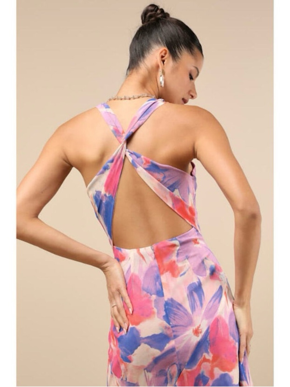 Lulu's Pink Purple Floral Midi Dress - Picture 6 of 16